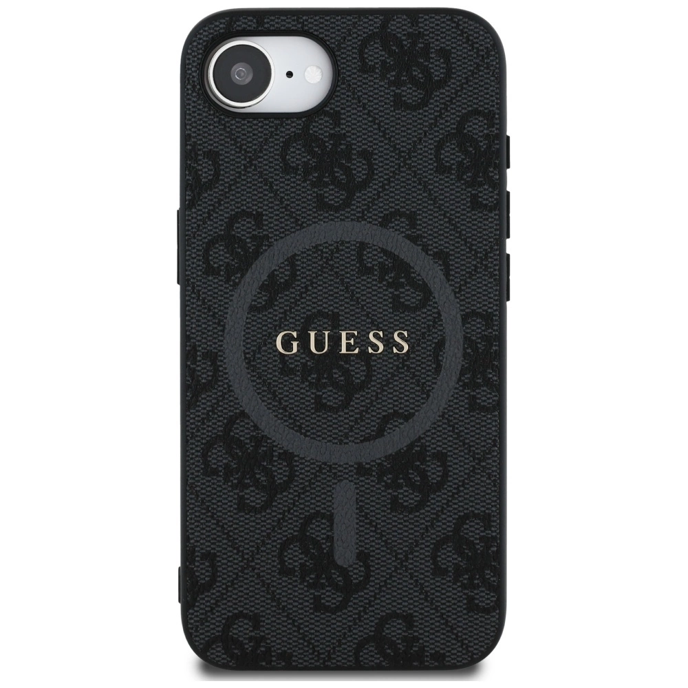 Guess PU Leather 4G Colored Ring Case with MagSafe for iPhone 16e - Blackeng
