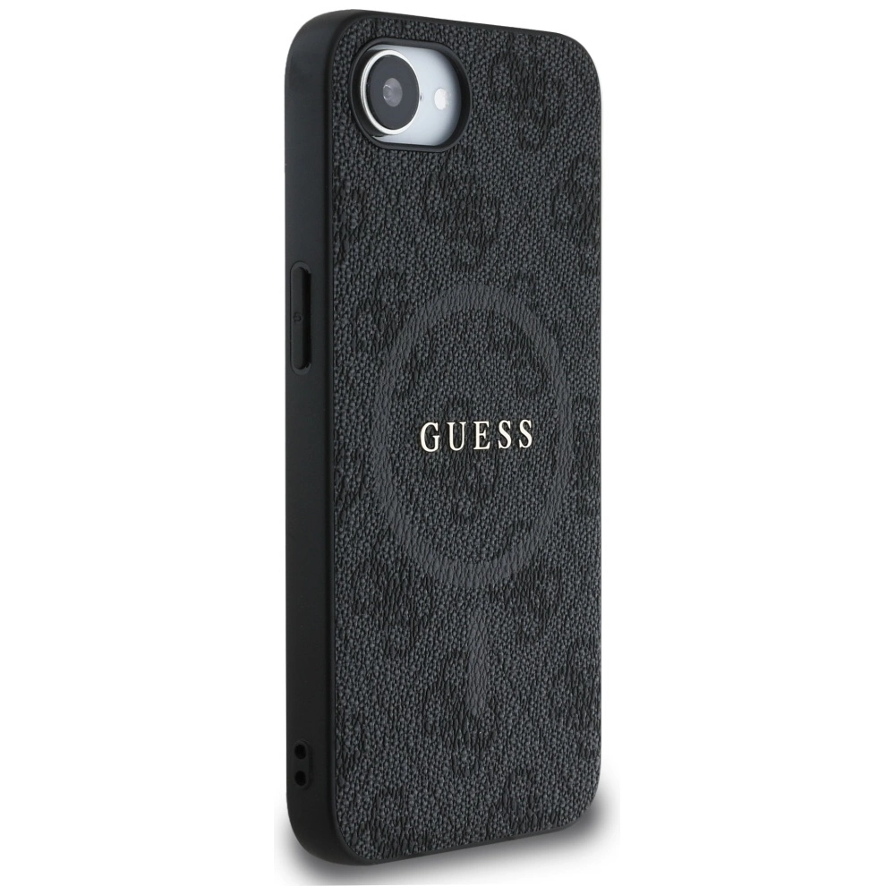 Guess PU Leather 4G Colored Ring Case with MagSafe for iPhone 16e - Blackeng