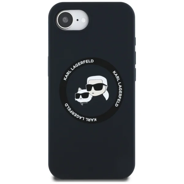 Karl Lagerfeld Liquid Silicone Karl & Choupette Heads Case with MagSafe for iPhone 16e - Blackeng