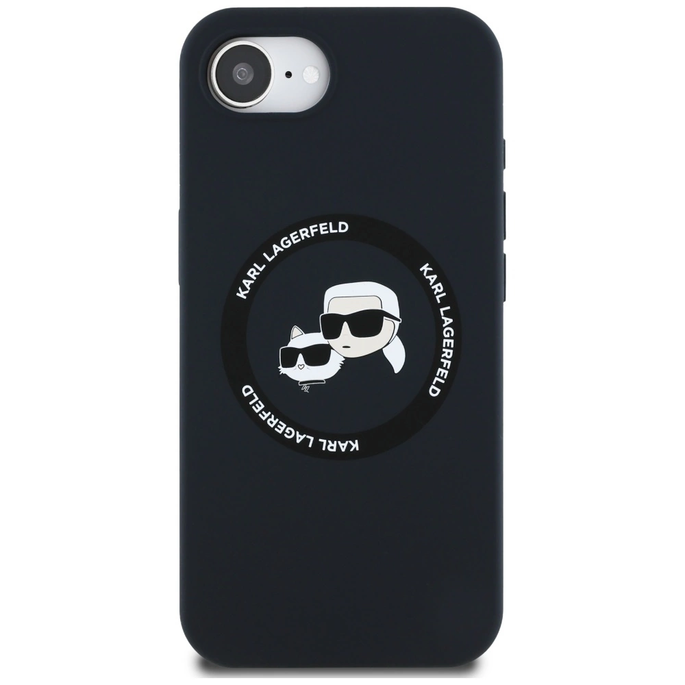 Karl Lagerfeld Liquid Silicone Karl & Choupette Heads Case with MagSafe for iPhone 16e - Blackeng