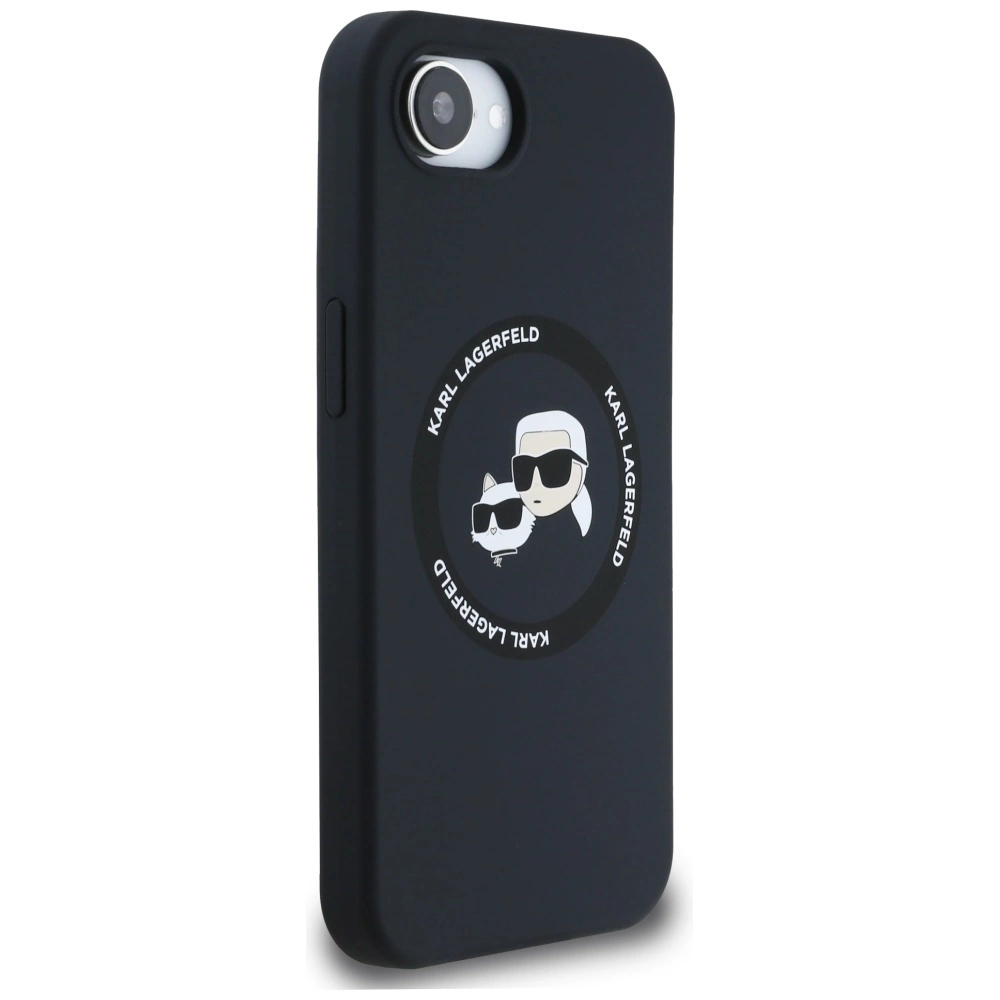 Karl Lagerfeld Liquid Silicone Karl & Choupette Heads Case with MagSafe for iPhone 16e - Blackeng