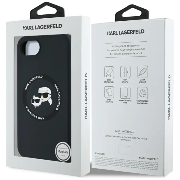 Karl Lagerfeld Liquid Silicone Karl & Choupette Heads Case with MagSafe for iPhone 16e - Blackeng