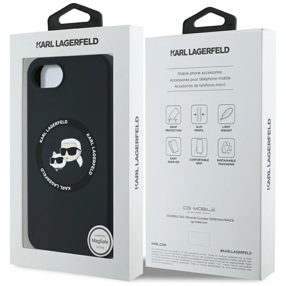 Karl Lagerfeld Liquid Silicone Karl & Choupette Heads Case with MagSafe for iPhone 16e - Blackeng