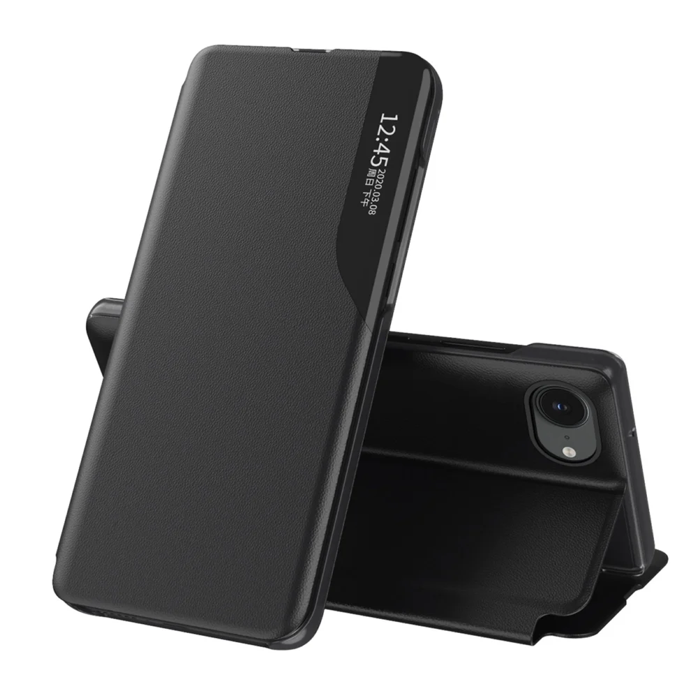 Eco Leather View Case elegant case with flap and stand for iPhone 16e - blackeng