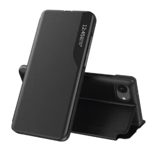 Eco Leather View Case elegant case with flap and stand for iPhone 16e - blackeng
