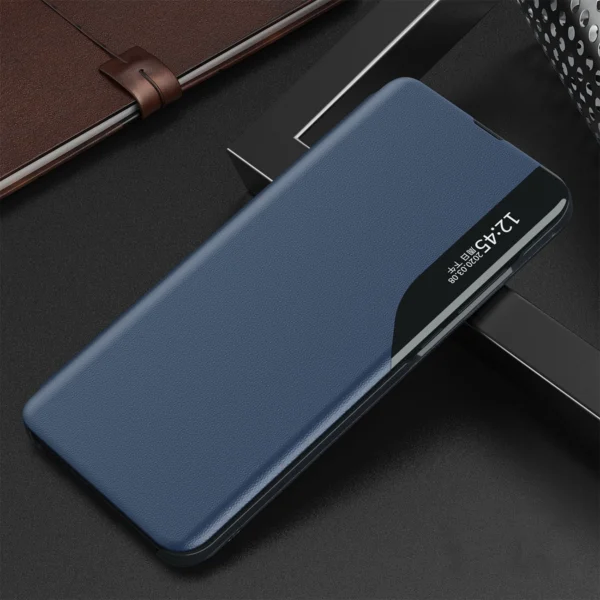 Eco Leather View Case elegant case with flap and stand for iPhone 16e - blueeng