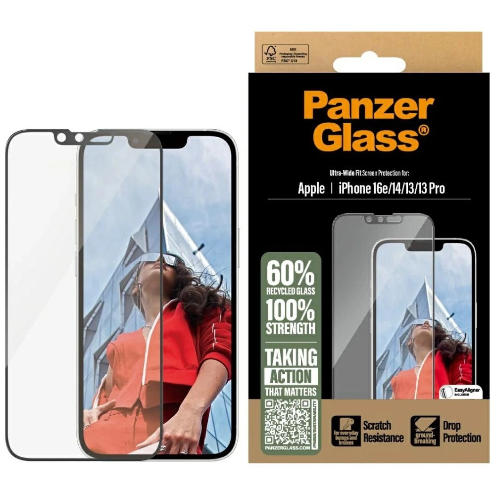 PanzerGlass Ultra-Wide Fit Tempered Glass for iPhone 13 / 13 Pro / 14 / 16e - Cleareng