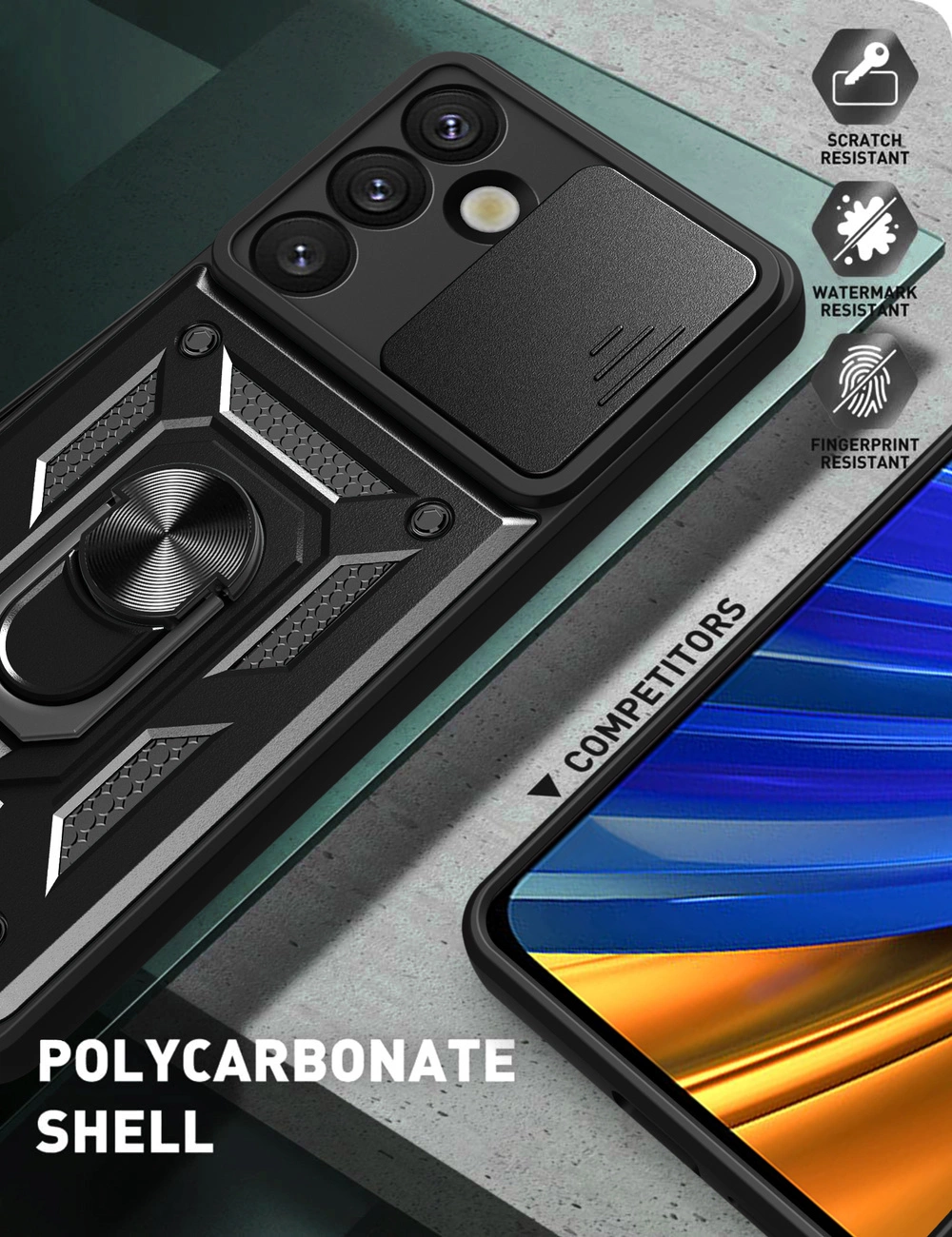 Hybrid Armor Camshield with Stand and Camera Cover for Samsung Galaxy S25 Edge - Blackeng