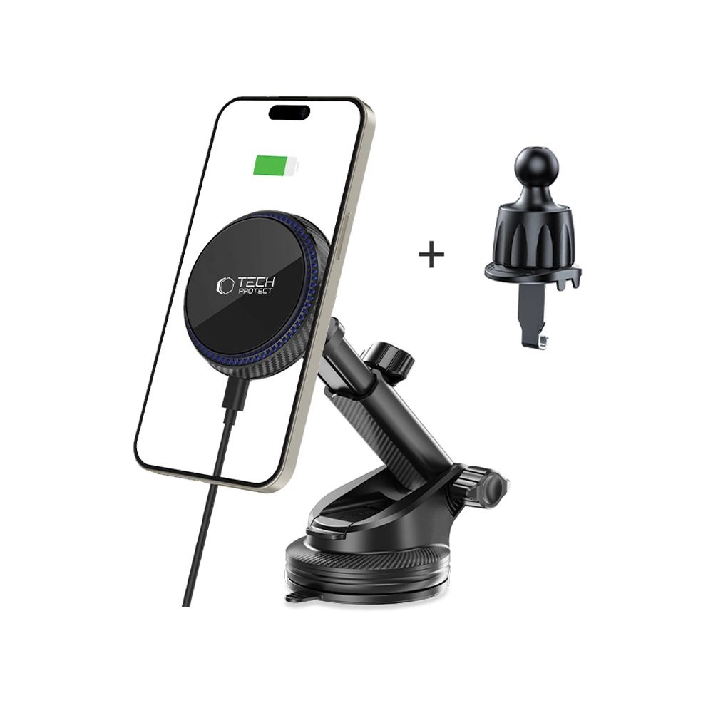 Tech-Protect MM15W-V4 Magnetic MagSafe 15W Car Holder for Cockpit / Windshield / Air Vent - Blackeng