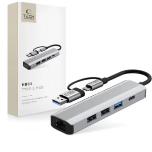Tech-Protect HB03 HUB Adapter 5in1 USB-C + USB2.0 + USB3.0 + RJ45 - grayeng