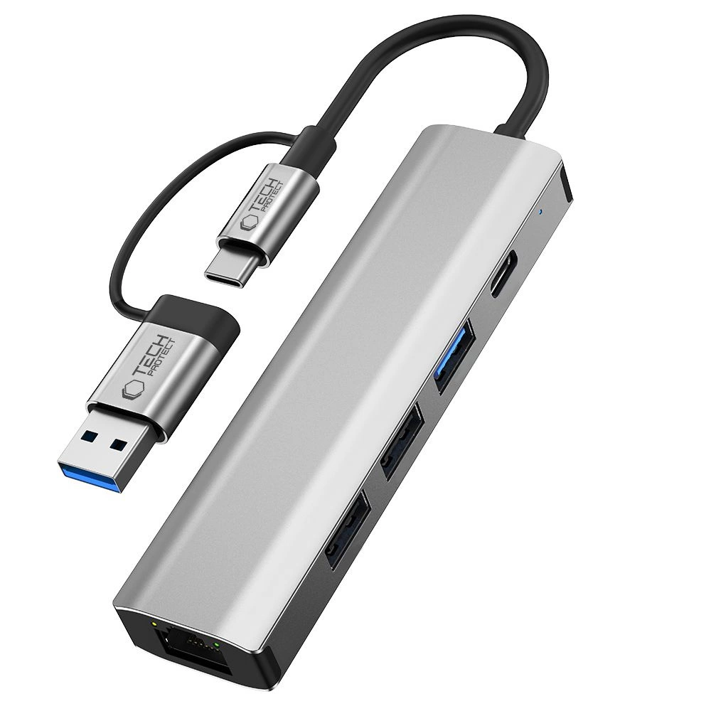 Tech-Protect HB03 HUB Adapter 5in1 USB-C + USB2.0 + USB3.0 + RJ45 - grayeng