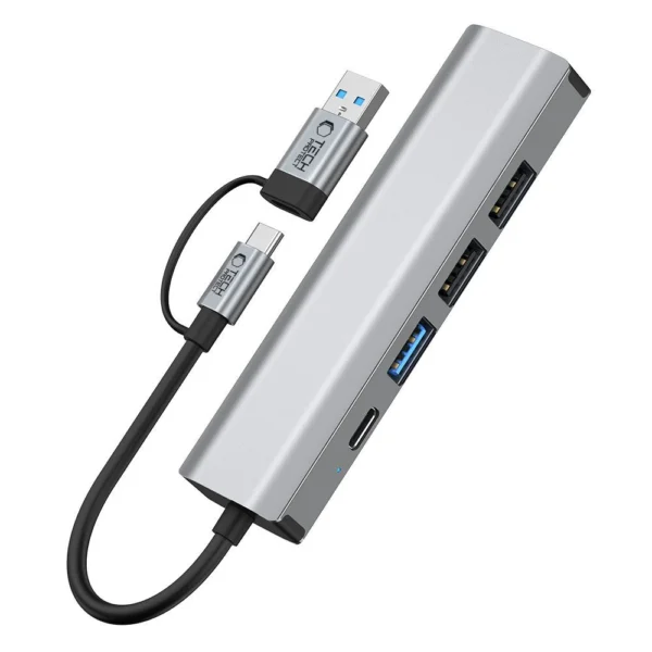 Tech-Protect HB03 HUB Adapter 5in1 USB-C + USB2.0 + USB3.0 + RJ45 - grayeng