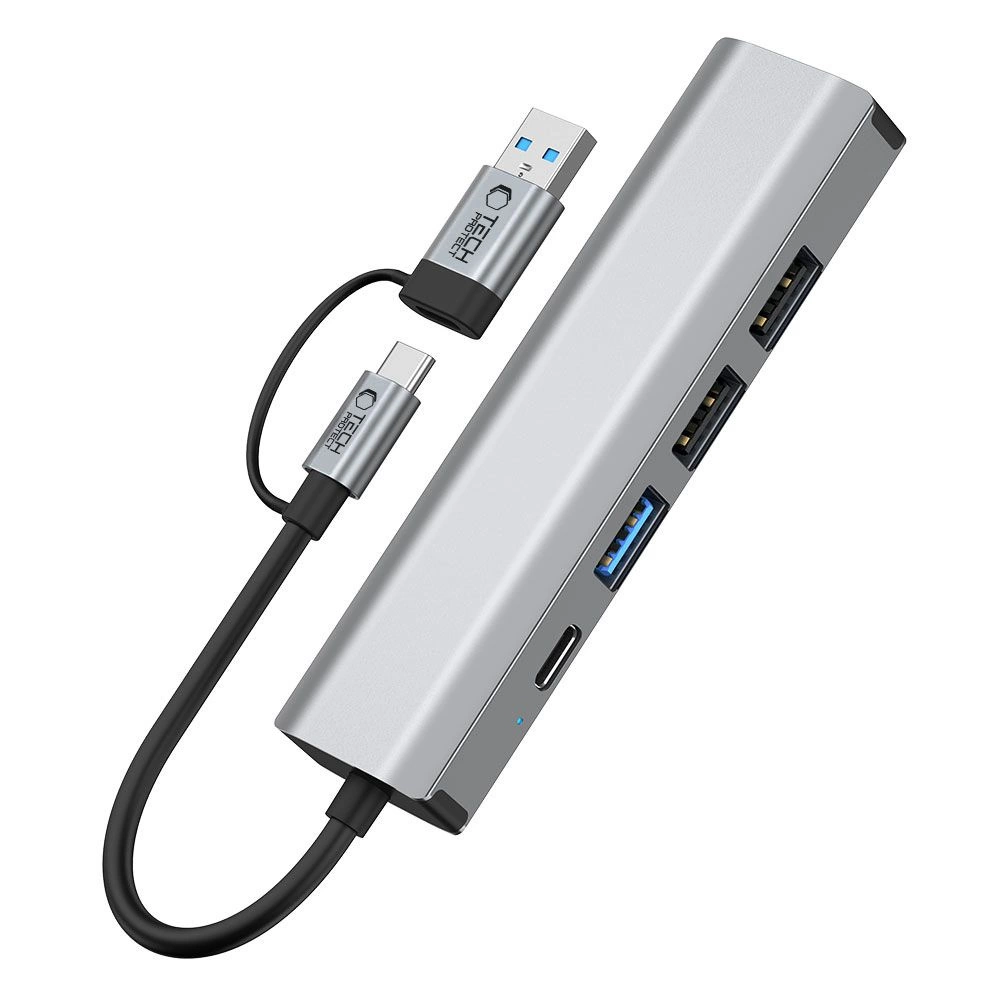 Tech-Protect HB03 HUB Adapter 5in1 USB-C + USB2.0 + USB3.0 + RJ45 - grayeng