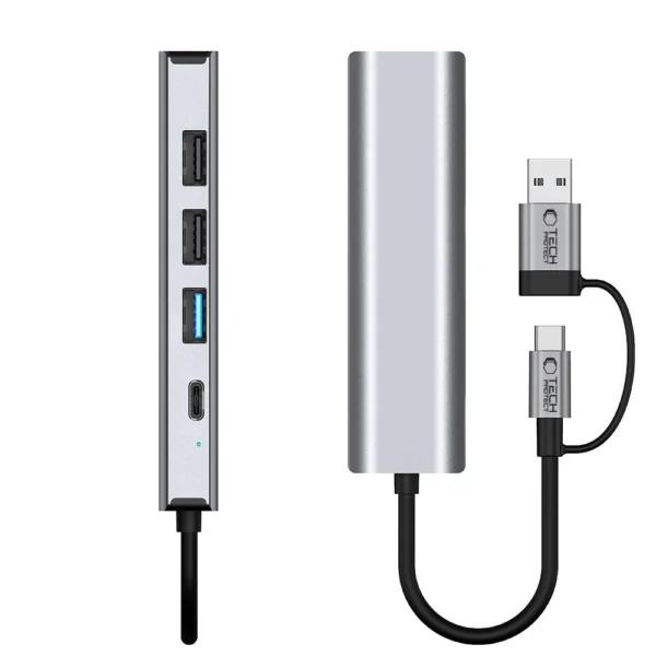 Tech-Protect HB03 HUB Adapter 5in1 USB-C + USB2.0 + USB3.0 + RJ45 - grayeng