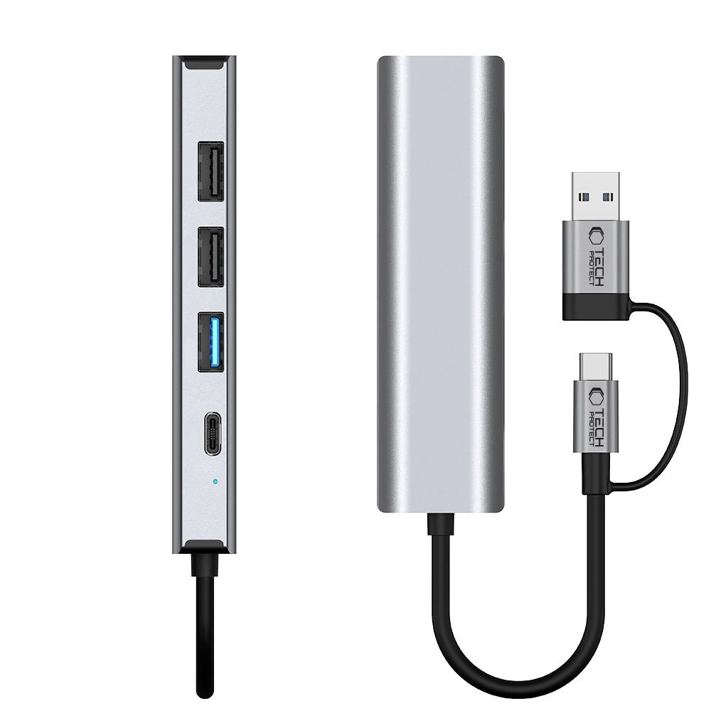 Tech-Protect HB03 HUB Adapter 5in1 USB-C + USB2.0 + USB3.0 + RJ45 - grayeng