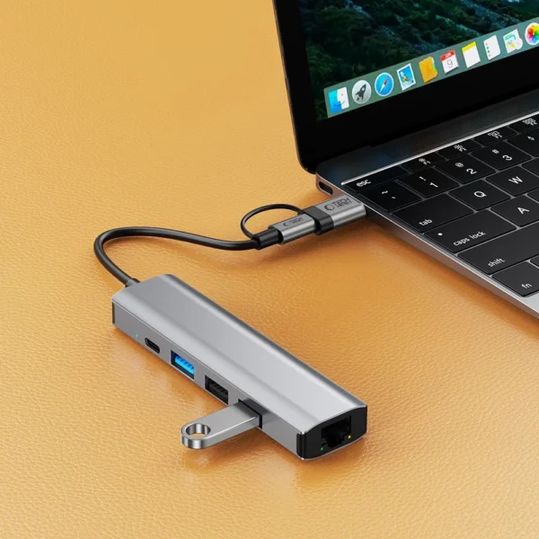 Tech-Protect HB03 HUB Adapter 5in1 USB-C + USB2.0 + USB3.0 + RJ45 - grayeng