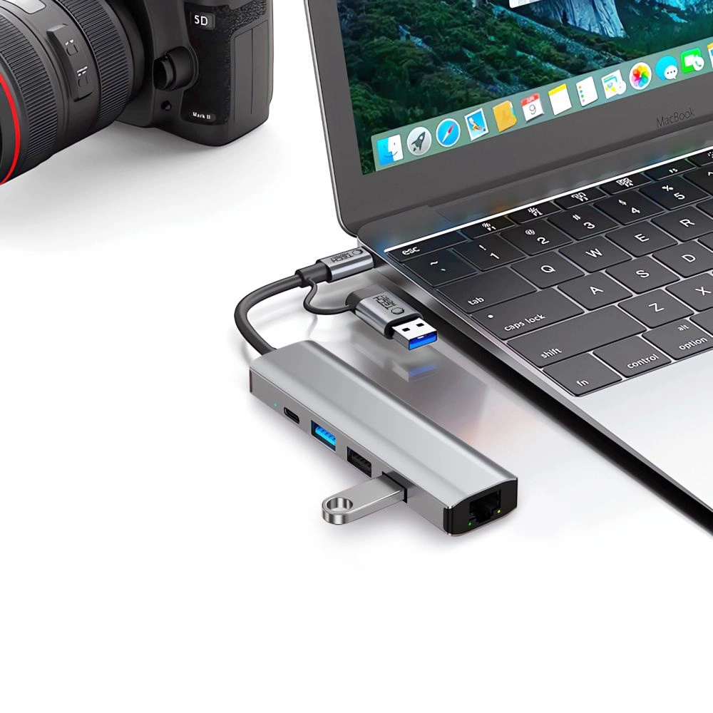 Tech-Protect HB03 HUB Adapter 5in1 USB-C + USB2.0 + USB3.0 + RJ45 - grayeng