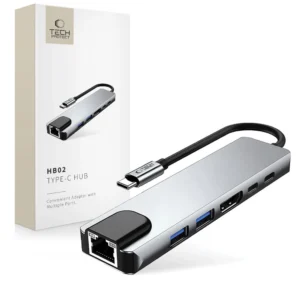 Tech-Protect HB02 HUB Adapter 6in1 USB-C + USB2.0 + USB3.0 + HDMI 4K 30Hz + RJ45 + PD100W - grayeng
