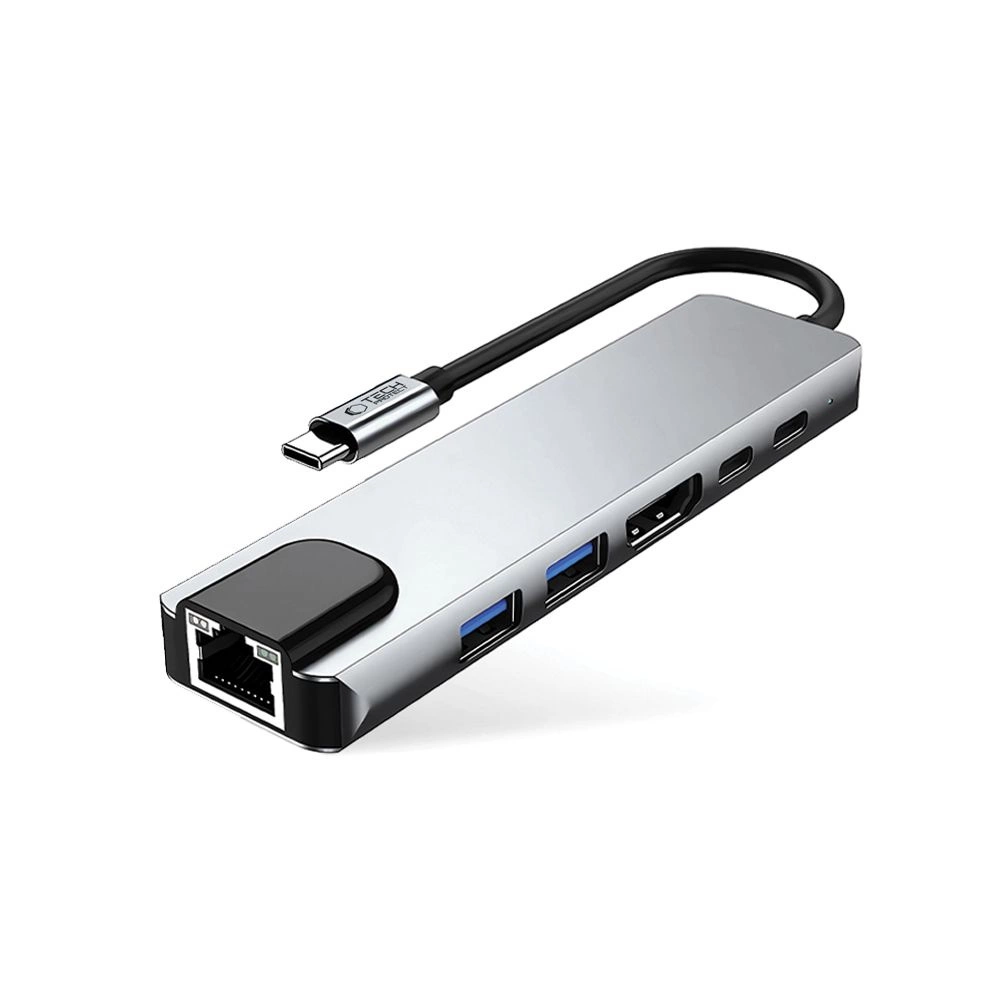 Tech-Protect HB02 HUB Adapter 6in1 USB-C + USB2.0 + USB3.0 + HDMI 4K 30Hz + RJ45 + PD100W - grayeng