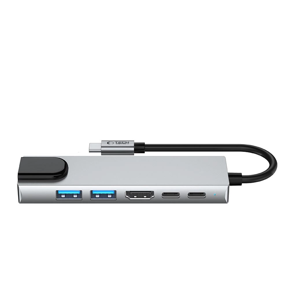 Tech-Protect HB02 HUB Adapter 6in1 USB-C + USB2.0 + USB3.0 + HDMI 4K 30Hz + RJ45 + PD100W - grayeng
