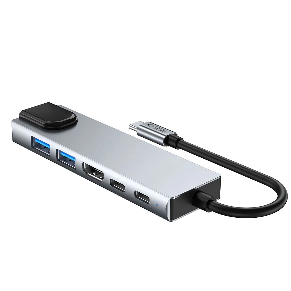 Tech-Protect HB02 HUB Adapter 6in1 USB-C + USB2.0 + USB3.0 + HDMI 4K 30Hz + RJ45 + PD100W - grayeng
