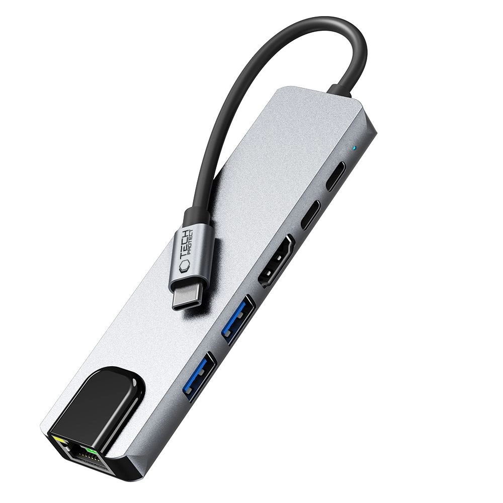Tech-Protect HB02 HUB Adapter 6in1 USB-C + USB2.0 + USB3.0 + HDMI 4K 30Hz + RJ45 + PD100W - grayeng
