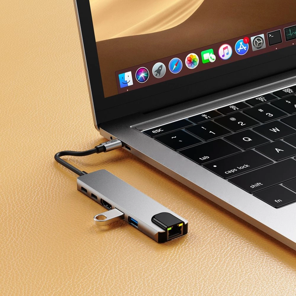 Tech-Protect HB02 HUB Adapter 6in1 USB-C + USB2.0 + USB3.0 + HDMI 4K 30Hz + RJ45 + PD100W - grayeng