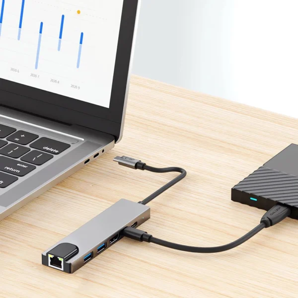 Tech-Protect HB02 HUB Adapter 6in1 USB-C + USB2.0 + USB3.0 + HDMI 4K 30Hz + RJ45 + PD100W - grayeng