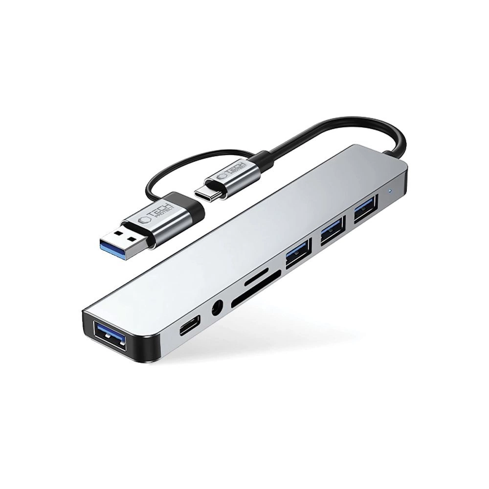 Tech-Protect HB06 HUB Adapter 8in1 TYPE-C + USB2.0 + USB3.0 + SD/TF + AV3.5 - grayeng