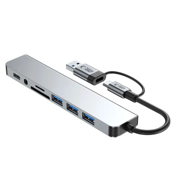 Tech-Protect HB06 HUB Adapter 8in1 TYPE-C + USB2.0 + USB3.0 + SD/TF + AV3.5 - grayeng
