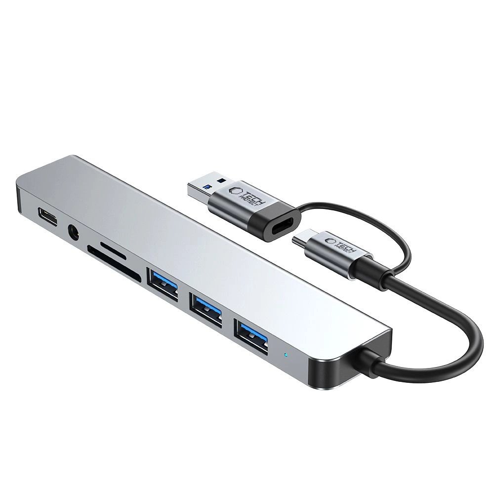 Tech-Protect HB06 HUB Adapter 8in1 TYPE-C + USB2.0 + USB3.0 + SD/TF + AV3.5 - grayeng