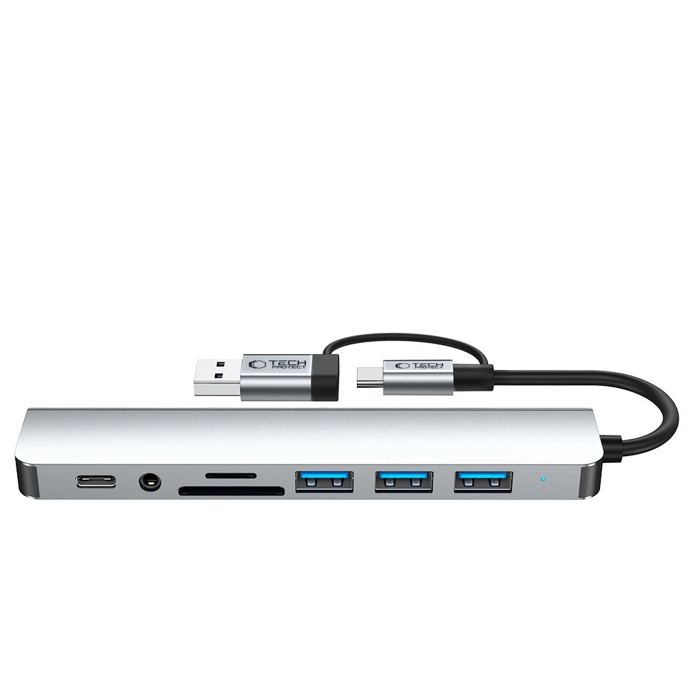 Tech-Protect HB06 HUB Adapter 8in1 TYPE-C + USB2.0 + USB3.0 + SD/TF + AV3.5 - grayeng