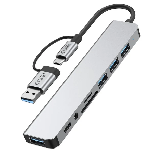 Tech-Protect HB06 HUB Adapter 8in1 TYPE-C + USB2.0 + USB3.0 + SD/TF + AV3.5 - grayeng