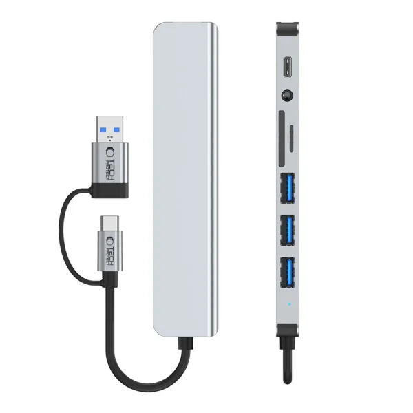 Tech-Protect HB06 HUB Adapter 8in1 TYPE-C + USB2.0 + USB3.0 + SD/TF + AV3.5 - grayeng