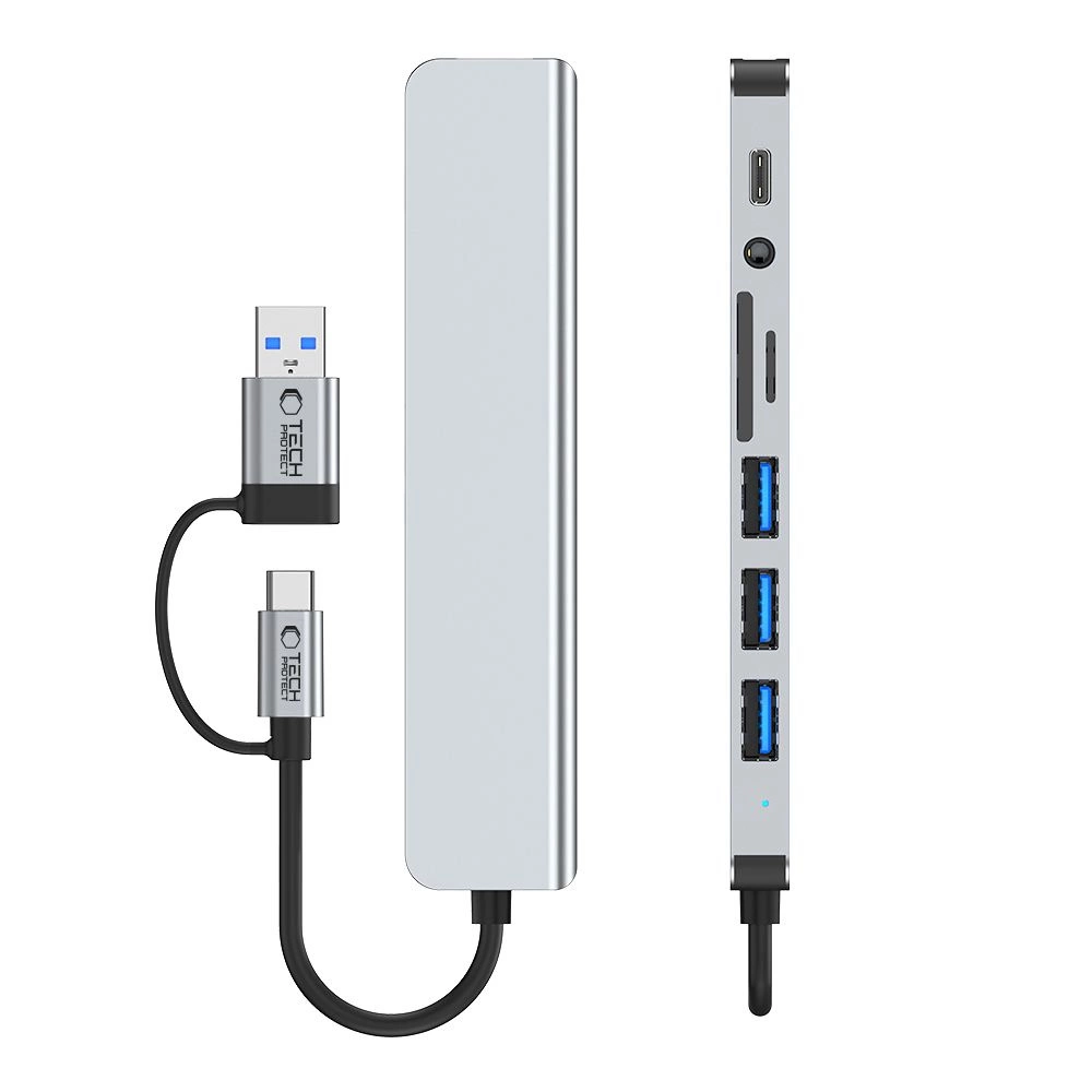 Tech-Protect HB06 HUB Adapter 8in1 TYPE-C + USB2.0 + USB3.0 + SD/TF + AV3.5 - grayeng