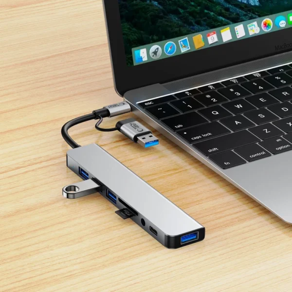Tech-Protect HB06 HUB Adapter 8in1 TYPE-C + USB2.0 + USB3.0 + SD/TF + AV3.5 - grayeng