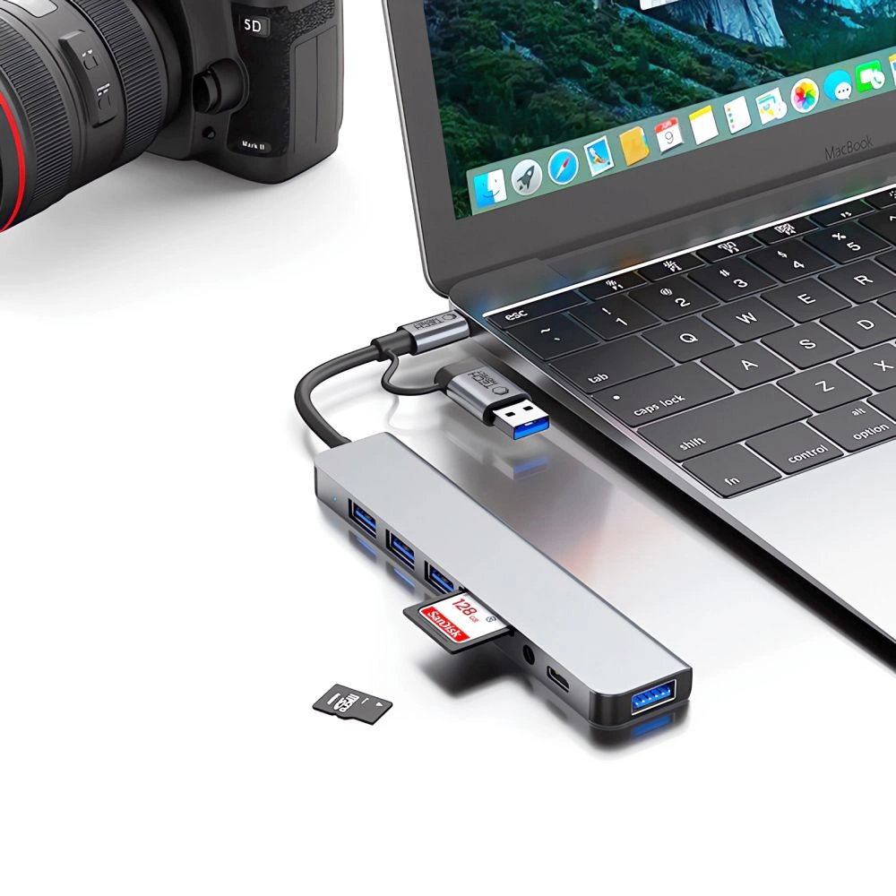 Tech-Protect HB06 HUB Adapter 8in1 TYPE-C + USB2.0 + USB3.0 + SD/TF + AV3.5 - grayeng