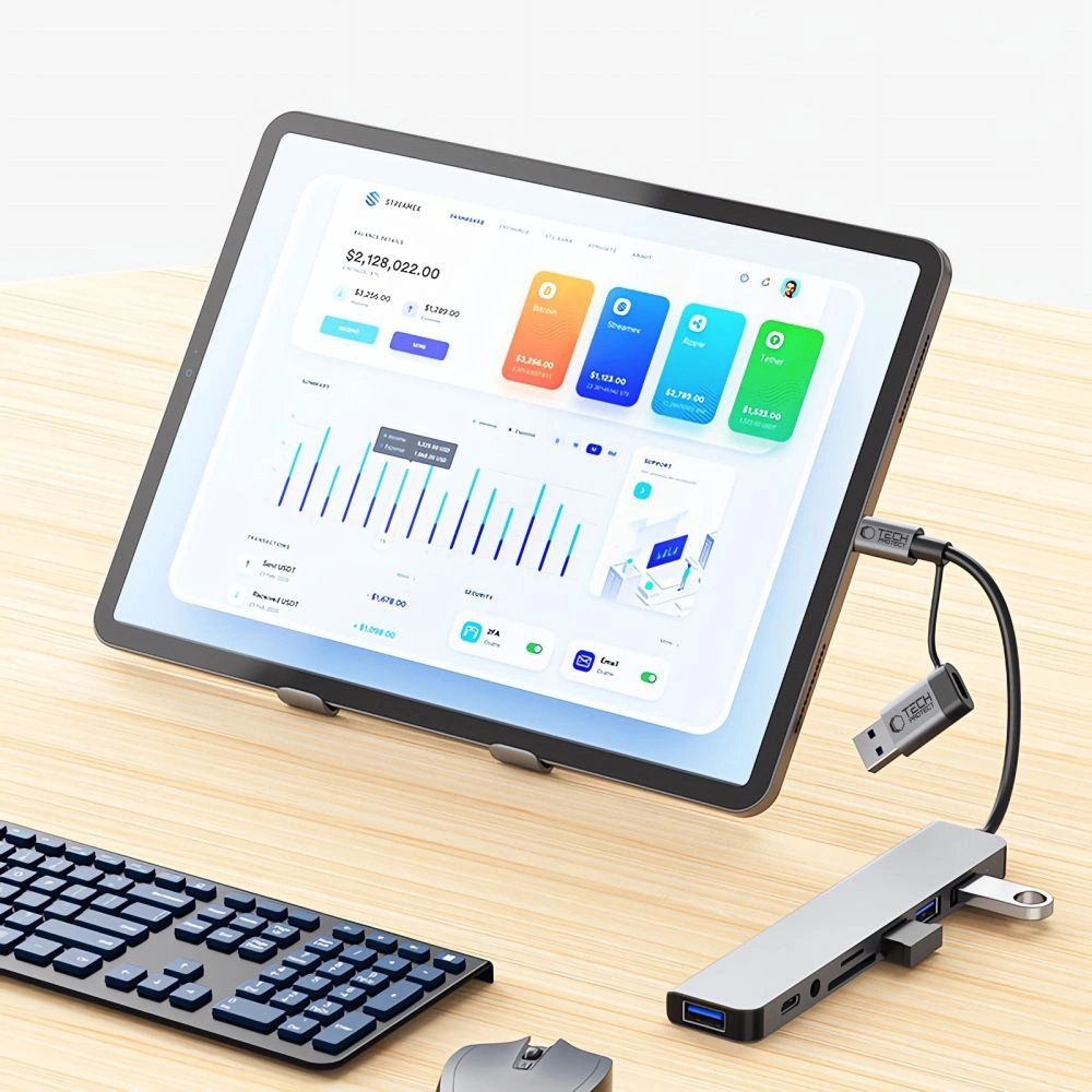 Tech-Protect HB06 HUB Adapter 8in1 TYPE-C + USB2.0 + USB3.0 + SD/TF + AV3.5 - grayeng