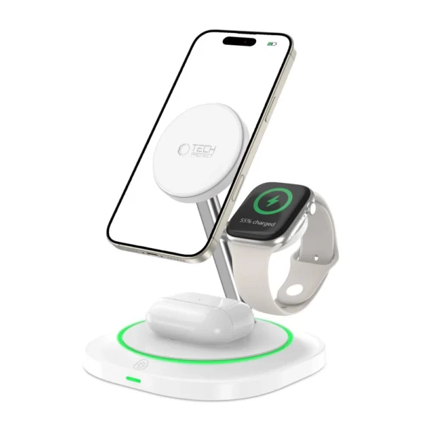 Tech-Protect QI15W-A46 3in1 Magnetic MagSafe Inductive Charger - Whiteeng
