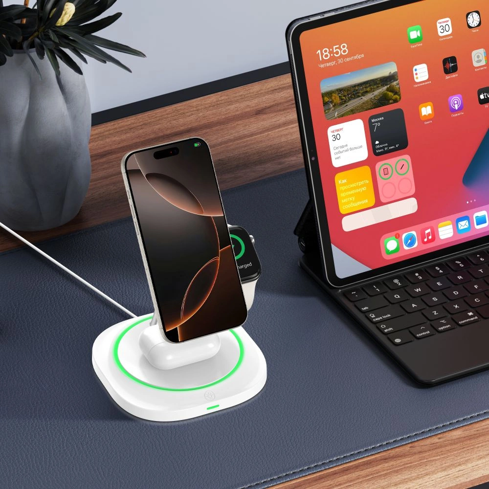 Tech-Protect QI15W-A46 3in1 Magnetic MagSafe Inductive Charger - Whiteeng
