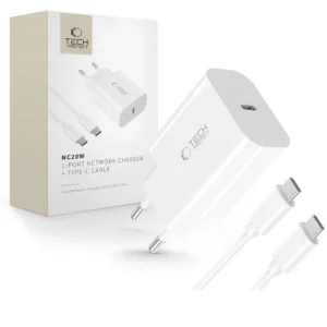 Tech-Protect NC20W PD20W USB-C wall charger with USB-C cable - whiteeng