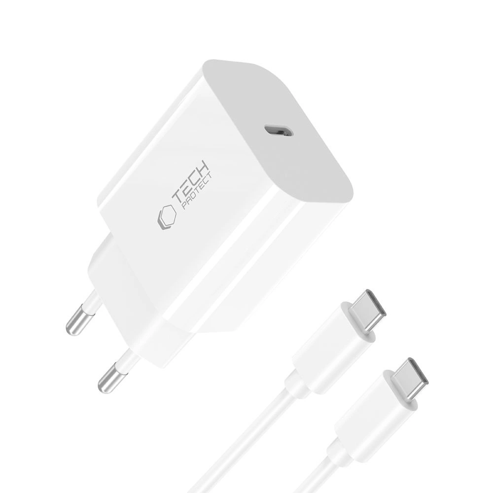 Tech-Protect NC20W PD20W USB-C wall charger with USB-C cable - whiteeng
