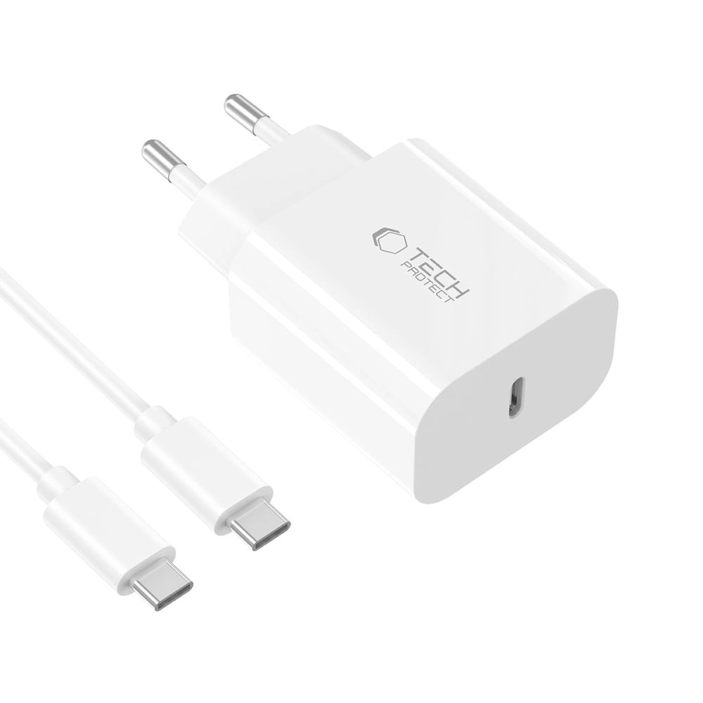 Tech-Protect NC20W PD20W USB-C wall charger with USB-C cable - whiteeng