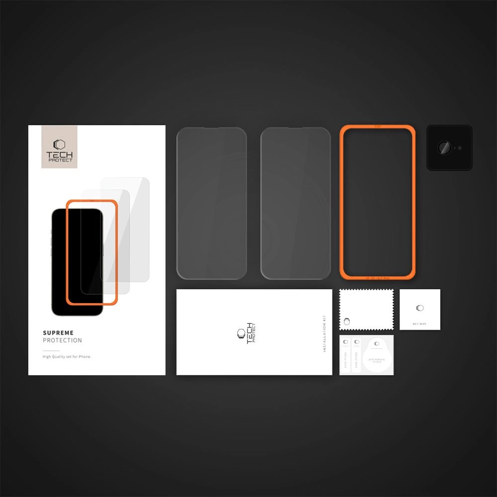 Tech-Protect Supreme Tempered Glass Set 3-Pack for iPhone 16e - Cleareng