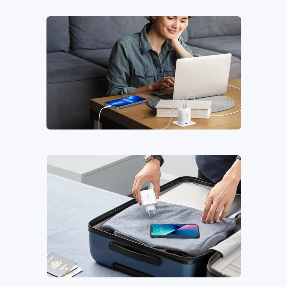 Ugreen fast charger 2x USB Type C / USB 65W PD3.0, QC3.0/4.0+ white (CD275)eng