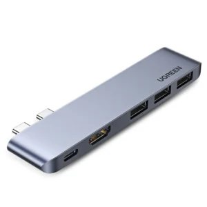 HUB Ugreen 60559 2x USB-C / USB-C PD (Thunderbolt 3, 100W, 4K 60 Hz, 10 Gbps) / HDMI 4K 30 Hz / 3x USB 3.0 for MacBook Pro / Air - Grayeng