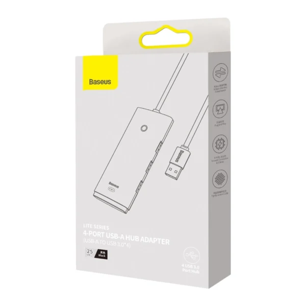 Baseus Lite Series HUB 4-Port (USB-A to 4xUSB-A 3.0) 0.25m black (WKQX030001)eng