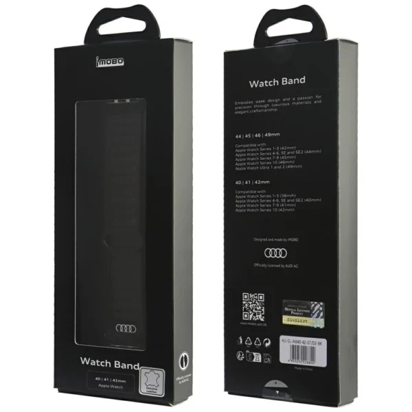 Audi Logo Genuine Leather Magnetic Ring Strap for Apple Watch 40 / 41 / 42 mm - Blackeng