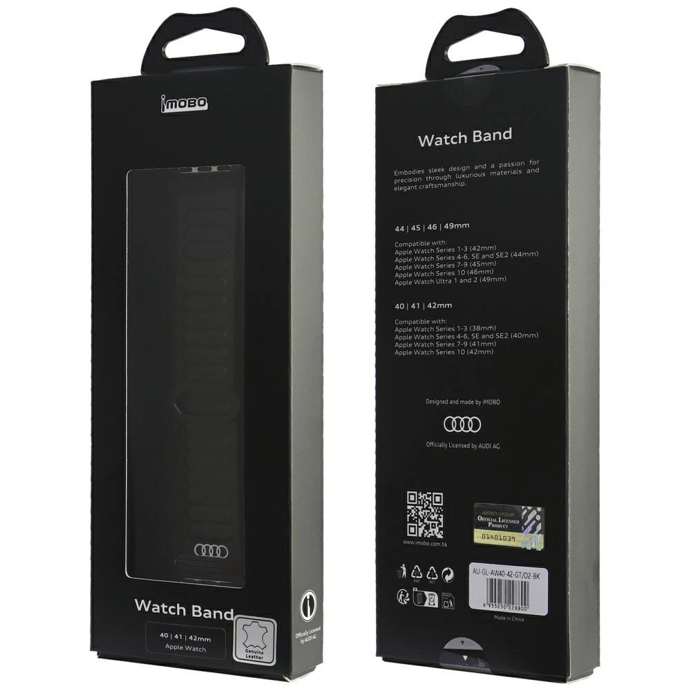 Audi Logo Genuine Leather Magnetic Ring Strap for Apple Watch 40 / 41 / 42 mm - Blackeng