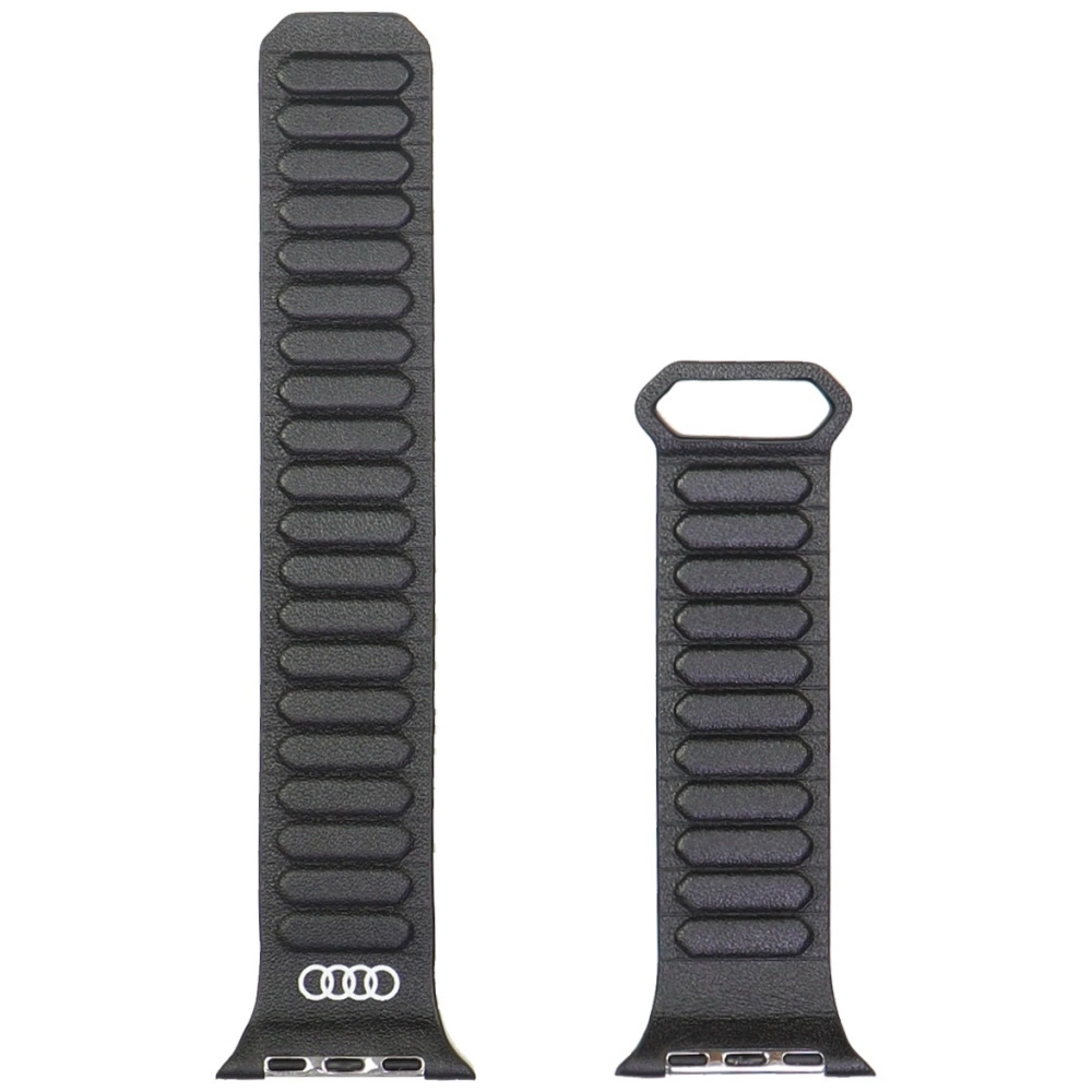 Audi Logo Genuine Leather Magnetic Ring Strap for Apple Watch 44 / 45 / 46 / 49 mm - Blackeng